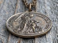 Bronze St Michael the Archangel & Guardian Angel Medal Pendant Necklace, Antique Replica, Two-Sided Protection Medal Pendant, Arcangel Michel