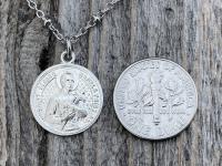 Shiny Sterling Silver St Gerard Majella Medal Pendant Necklace, French Antique Replica by Penin, Patron Saint of Expectant Mothers Fertility