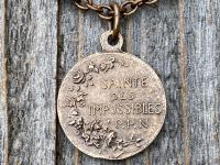 Bronze St Rita of Cascia Medal Pendant Necklace, Antique Replica Saint Rita Medallion Charm from France, Saint of the Impossible Pray for Us