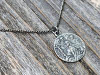 Sterling Silver St Rita of Cascia Medal Pendant Necklace, Antique Replica Saint Rita Charm from France, Saint of the Impossible Pray for Us