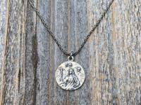 Sterling Silver St Rita of Cascia Medal Pendant Necklace, Antique Replica Saint Rita Charm from France, Saint of the Impossible Pray for Us