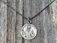 Sterling Silver St Charbel Makhlouf Medal Pendant Necklace, Replica of Rare Saint Sharbel Charm, Lebanese Saint, Miraculous Intercessor