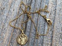 Antique Gold Plated St Thérèse of Lisieux Medal Pendant Necklace, Antique Replica, by artist PY, Small St Theresa of the Child Jesus Charm