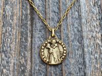 Antique Gold Plated St Thérèse of Lisieux Medal Pendant Necklace, Antique Replica, by artist PY, Small St Theresa of the Child Jesus Charm