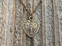 Antique Gold Dainty Blessed Virgin Mary Heart Pendant Necklace, French 19th Century Antique Replica, Small Our Lady Medallion from France H3