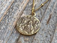 Antique Gold St Rita of Cascia Medal Pendant Necklace, Antique Replica, Saint Rita Medallion Charm from France, Saint of the Impossible