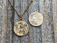 Antique Gold St Rita of Cascia Medal Pendant Necklace, Antique Replica, Saint Rita Medallion Charm from France, Saint of the Impossible