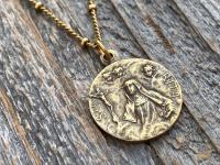 Antique Gold St Rita of Cascia Medal Pendant Necklace, Antique Replica, Saint Rita Medallion Charm from France, Saint of the Impossible