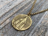 Antique Gold Plated Large French Miraculous Medal, Antique Replica, Pendant Necklace, Signed by artists PCH & JB, Miraculous from France MM1