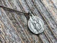 Sterling Silver St Gertrude the Great Medal Pendant Necklace, Signed by French artists Karo & AP Penin, Gertrude Charm, Patron Saint of Cats