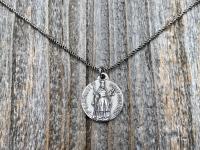 Sterling Silver St Gertrude the Great Medal Pendant Necklace, Signed by French artists Karo & AP Penin, Gertrude Charm, Patron Saint of Cats