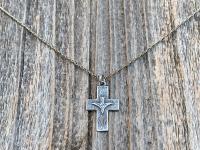 Sterling Silver Small Descending Holy Spirit Cross Pendant Necklace, Antique Replica, Descending Dove Fire Medal, Veni Sancte Spiritus, C1