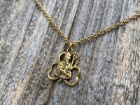 Antique Gold Plated St Patrick Shamrock Pendant Necklace, Antique Replica, Saint Patrick Medal, Irish Catholic Jewelry, St Patrick Medallion