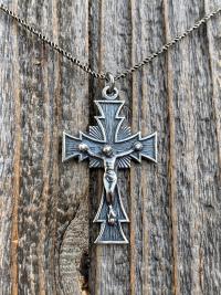 Sterling Silver Radiant Art Deco Crucifix, Antique Replica, Pendant Necklace, Large Sterling Silver Crucifix Pendant, Unisex Crucifix Cross