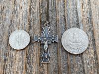 Sterling Silver Radiant Art Deco Crucifix, Antique Replica, Pendant Necklace, Large Sterling Silver Crucifix Pendant, Unisex Crucifix Cross