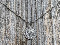 Sterling Silver Our Lady of the Pillar Medal Pendant Necklace, Antique Replica Medallion, Blessed Virgin Mary, Our Lady of the Pilar, Spain