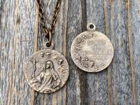 Bronze St Rita of Cascia Medal Pendant Necklace, Antique Replica Saint Rita Medallion Charm from France, Saint of the Impossible Pray for Us