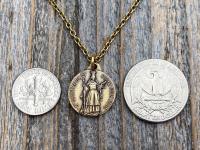 Antique Gold St Gertrude the Great Medal Pendant Charm Necklace, Signed by French artists Karo & AP Penin, Patron Saint of Cats Felines