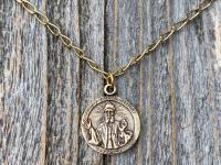 Antique Gold St Charbel Makhlouf Medal Pendant Necklace, Replica of Rare Saint Sharbel Charm, Lebanese Saint, Miraculous Healing Intercessor