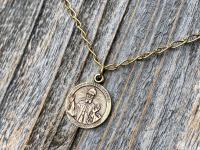Antique Gold St Charbel Makhlouf Medal Pendant Necklace, Replica of Rare Saint Sharbel Charm, Lebanese Saint, Miraculous Healing Intercessor