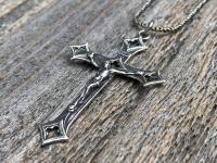 Sterling Silver Baroque Crucifix, Antique Replica, From Rome, From Holy See, Crucifix Pendant Necklace, Large Sterling Silver Crucifix Cross