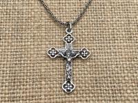 Sterling Silver Antique Replica French Crucifix, Souvenir of Lourdes, Pendant Necklace, Crucifix Cross from France, Notre Dame de Lourdes