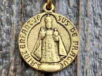 Antique Gold Plated The Infant Jesus of Prague Medal Pendant Necklace, Antique Replica, Signed C Charl, Saint Enfant Jesus De Prague, French