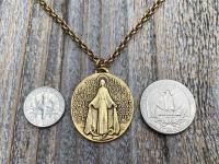 Antique Gold Plated Large French Miraculous Medal, Antique Replica, Pendant Necklace, Signed by artists PCH & JB, Miraculous from France MM1