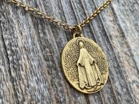 Antique Gold Plated Large French Miraculous Medal, Antique Replica, Pendant Necklace, Signed by artists PCH & JB, Miraculous from France MM1