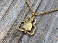 Antique Gold Plated St Patrick Shamrock Pendant Necklace, Antique Replica, Saint Patrick Medal, Irish Catholic Jewelry, St Patrick Medallion