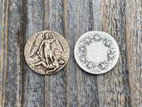St Michael Medallion Pocket Token, Rare French & Latin Antique Replica, Artist L Tricard, Sterling Silver or Bronze, Archangel Michael Medal
