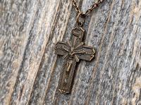 Bronze Radiant Crucifix, Pendant Necklace, Antique Replica, Large Bronze Crucifix Cross, Jesus Medal, Our Lord Jesus Christ Pendant Cross