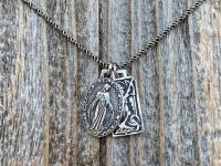 Sterling Silver St Michael & Miraculous Medal Cluster Pendant Necklace, French Antique Replica Medallions, Signed by artist PY, Archangel