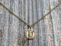 Antique Gold St Gertrude the Great Medal Pendant Charm Necklace, Signed by French artists Karo & AP Penin, Patron Saint of Cats Felines