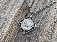 Silver Plated St Joan of Arc Medal Pendant Necklace, Antique Replica of Rare French Medallion, Saint Jeanne d'Arc Medallion from France