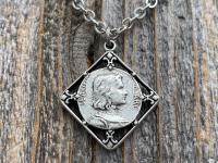 Silver Plated St Joan of Arc Medal Pendant Necklace, Antique Replica of Rare French Medallion, Saint Jeanne d'Arc Medallion from France