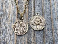 Antique Gold St Charbel Makhlouf Medal Pendant Necklace, Replica of Rare Saint Sharbel Charm, Lebanese Saint, Miraculous Healing Intercessor