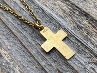 Antique Gold Small Descending Holy Spirit Cross Pendant Necklace, Antique Replica, Descending Dove, Holy Ghost Medal Veni Sancte Spiritus C1