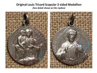Antiqued Pewter Scapular Pendant on Necklace, Antique Replica of French Artist Tricard Medallion, Sacred Heart of Jesus Our Lady Mt Carmel