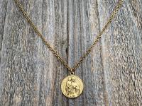 Antique Gold Plated Scapular Pendant Necklace, Antique Replica, Artist Tricard, French Medallion, Sacred Heart of Jesus, Our Lady Mt Carmel