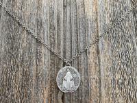 Silver Plated Large French Miraculous Medal, Antique Replica, Pendant Necklace, By artists PCH & JB, Miraculous Medallion from France MM1