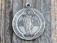 Sterling Silver Latin St Martin of Tours Medal Pendant Necklace, Antique Replica, Sanctus Martinus Turonensis Bishop of Tours, by Penin Lyon