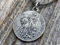 Sterling Silver Latin St Martin of Tours Medal Pendant Necklace, Antique Replica, Sanctus Martinus Turonensis Bishop of Tours, by Penin Lyon