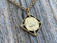 Antique Gold Plated St Joan of Arc Medal Pendant Necklace, Antique Replica of Rare French Medallion, St Jeanne d'Arc Medallion from France