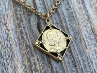 Antique Gold Plated St Joan of Arc Medal Pendant Necklace, Antique Replica of Rare French Medallion, St Jeanne d'Arc Medallion from France