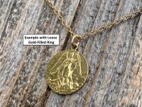 14K, 10K, Gold Bronze St Michael the Archangel Medallion Pendant & Necklace, Antique Replica Rare French Latin Medal signed by Tricard M2