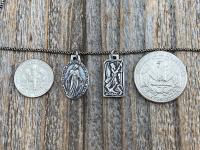 Sterling Silver St Michael & Miraculous Medal Cluster Pendant Necklace, French Antique Replica Medallions, Signed by artist PY, Archangel