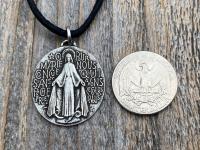 Antiqued Pewter Large French Miraculous Medal, Antique Replica, Pendant Necklace, By artists PCH & JB, Miraculous Medallion from France MM1