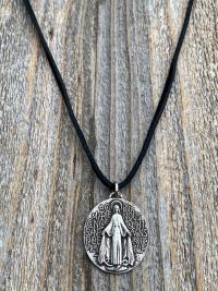 Antiqued Pewter Large French Miraculous Medal, Antique Replica, Pendant Necklace, By artists PCH & JB, Miraculous Medallion from France MM1