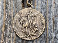 Bronze Latin St Martin of Tours Medal Pendant Necklace, French Antique Replica, Sanctus Martinus Turonensis Bishop of Tours, by Penin Lyon